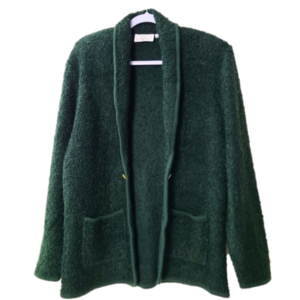 Traditions Women’s Vintage Green Open Poodle Knit Cardigan Size M Cozy Retro